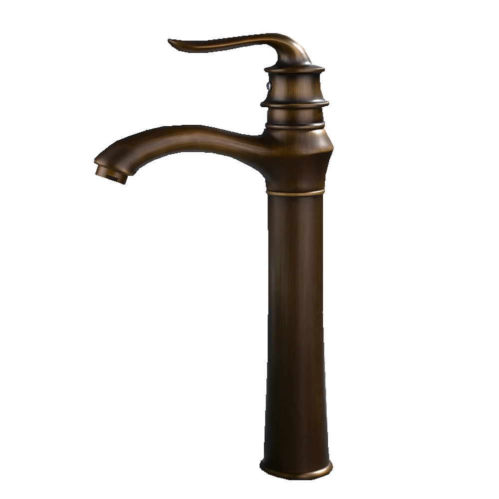 Antique Brass Traditional Vessel Sink Faucet, Single-Handle Tall Body Bathroom Faucet