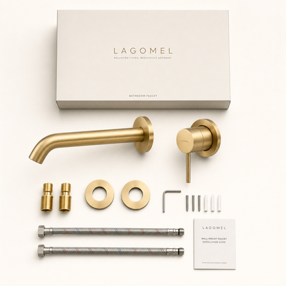 Wall-Mount Single Handle Bathroom Sink Faucet, Brushed Gold