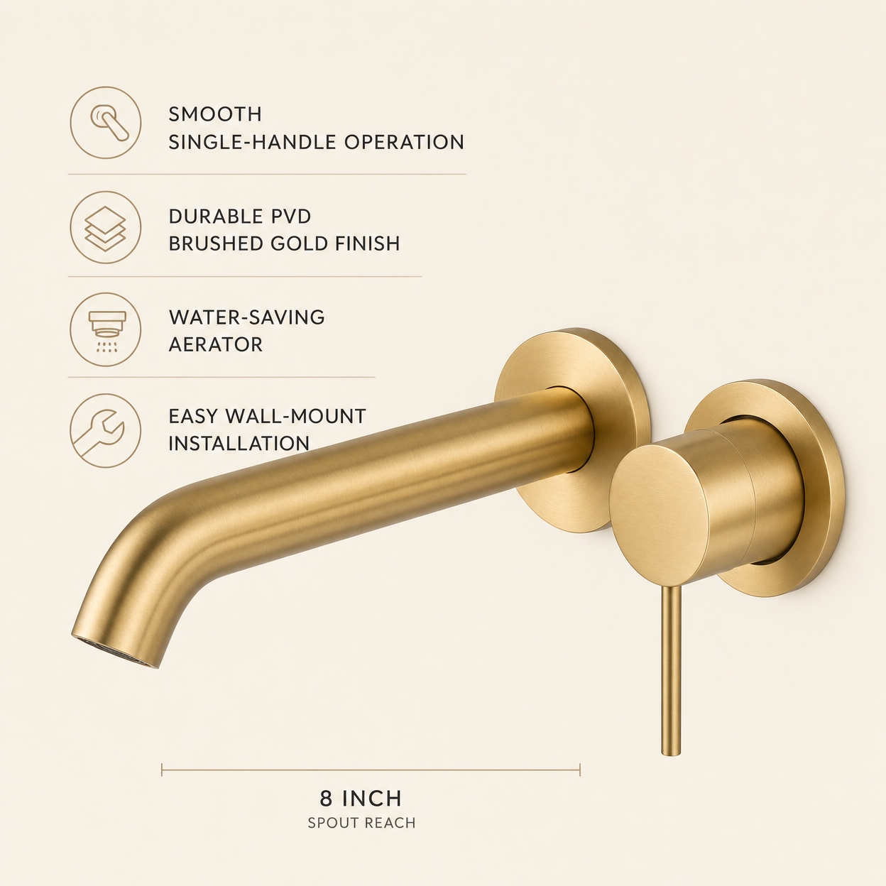 Wall-Mount Single Handle Bathroom Sink Faucet, Brushed Gold