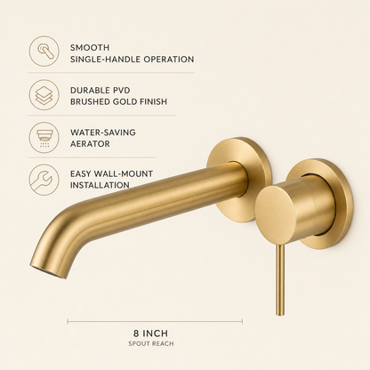 Wall-Mount Single Handle Bathroom Sink Faucet, Brushed Gold