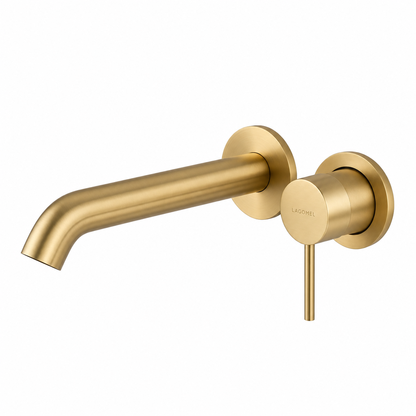 Wall-Mount Single Handle Bathroom Sink Faucet, Brushed Gold