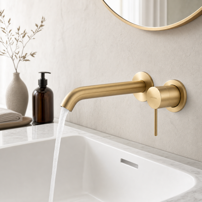 Wall-Mount Single Handle Bathroom Sink Faucet, Brushed Gold