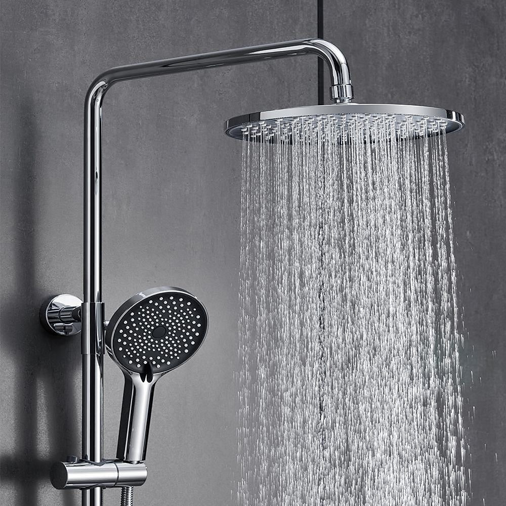 Thermostatic Wall-Mount Shower System, Multi-Function Rainfall Faucet with Handheld Shower, Chrome / Gunmetal