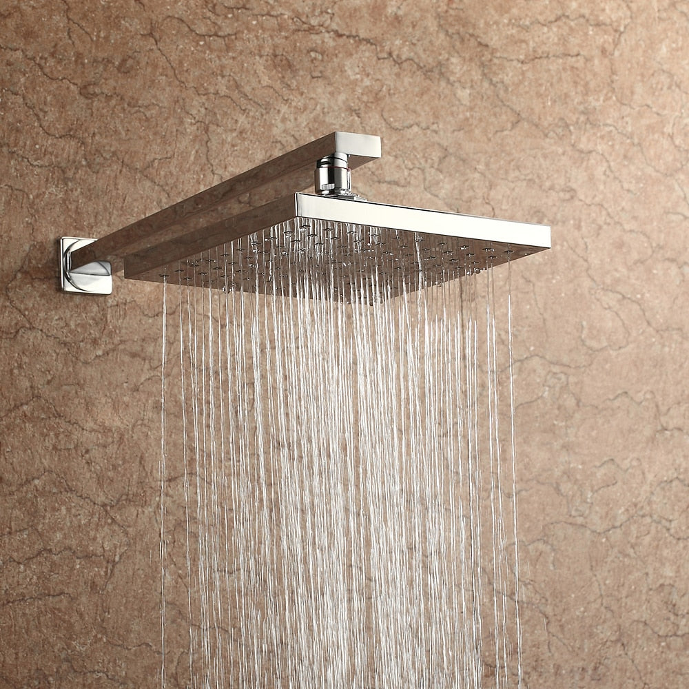 Chrome Contemporary Square Rainfall Shower Head, Wall-Mount Swivel Shower Head