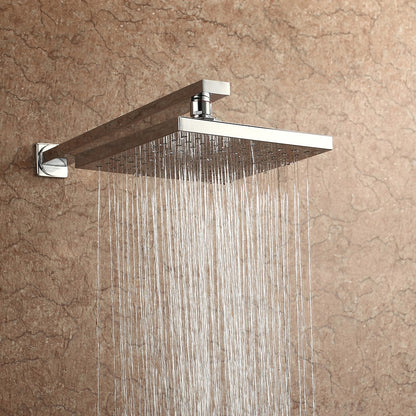 Chrome Contemporary Square Rainfall Shower Head, Wall-Mount Swivel Shower Head