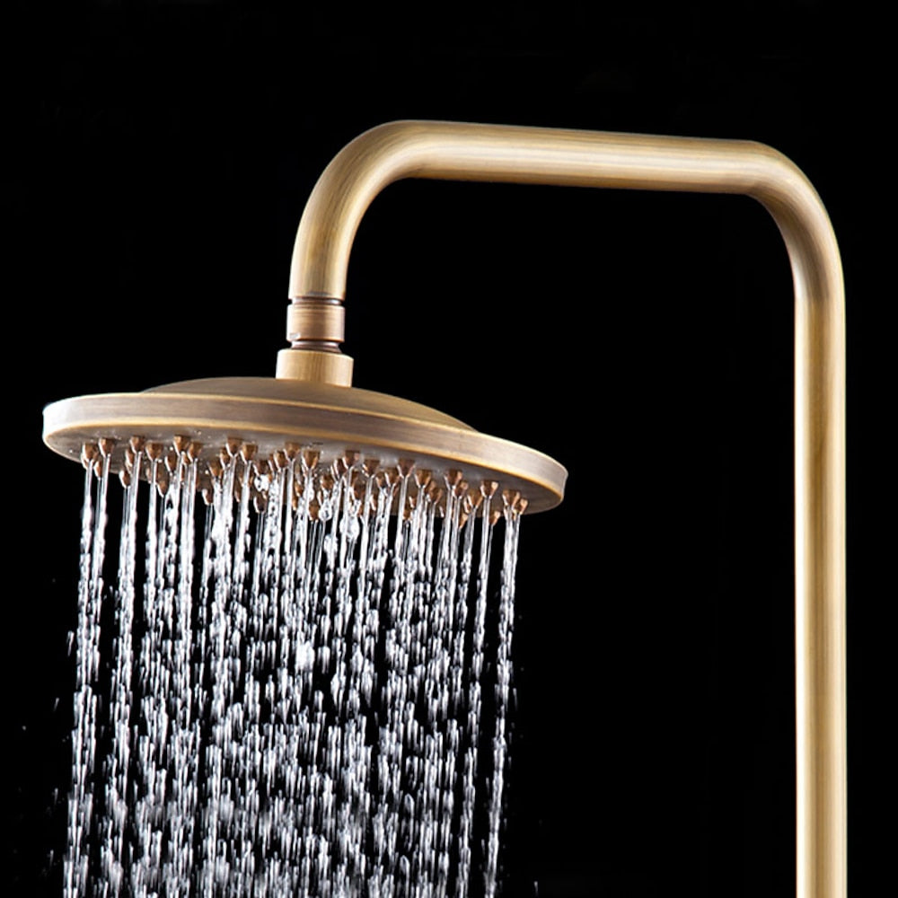 Antique Brass Wall-Mount Rainfall Shower System, Single-Handle Shower Faucet Set with Handheld Shower
