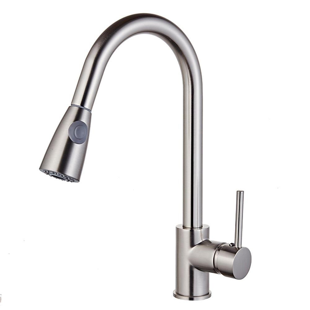 Pull-Down Brushed Nickel Kitchen Faucet, Single-Handle High Arc Faucet