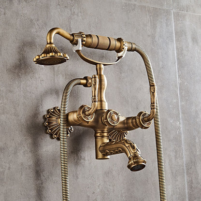 Vintage Wall-Mount Tub Filler Faucet, Swivel Spout Faucet with Handheld Shower, Antique Brass / Brushed Nickel