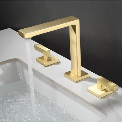 Modern 3-Hole Widespread Bathroom Faucet, Dual-Handle 360-Degree Swivel Brass Faucet, Matte Black / Chrome / Matte White / Antique Brass / Brushed Gold / Gunmetal