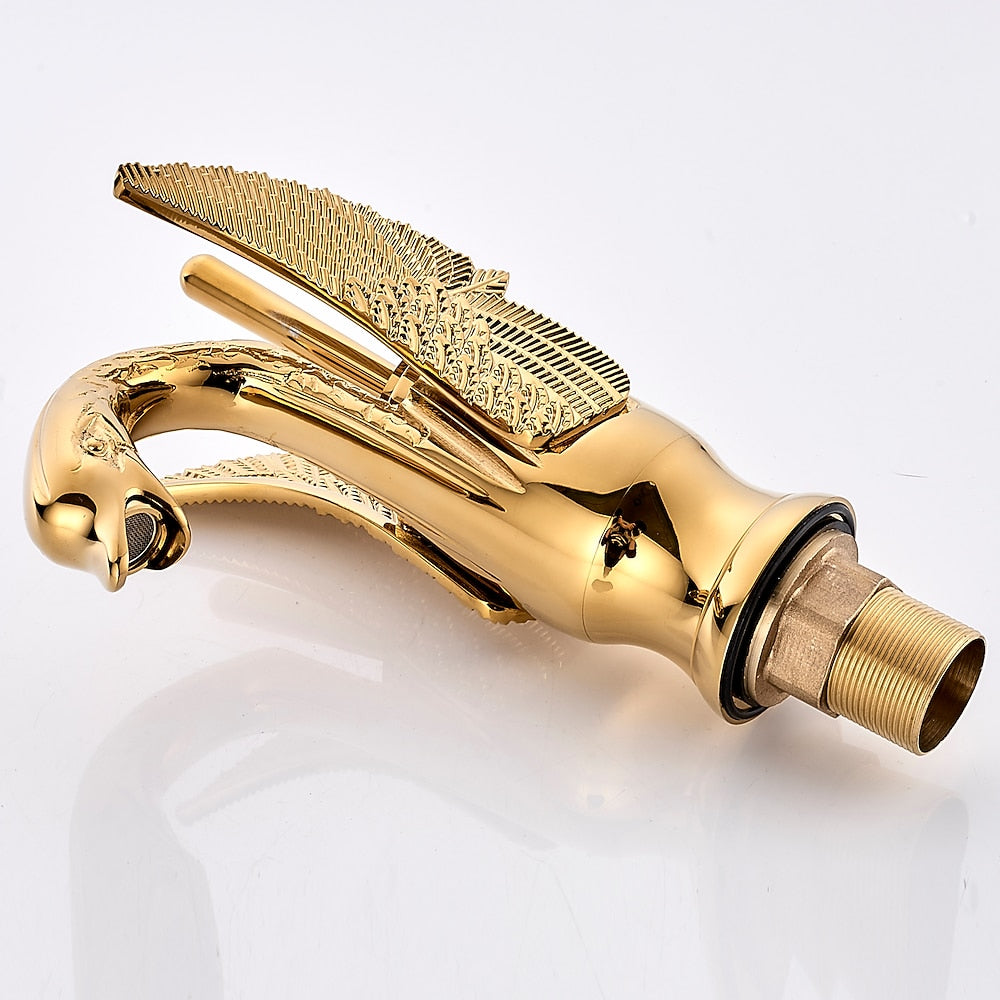 Swan Design Single-Hole Bathroom Faucet, Single-Handle Deck-Mount Brass Faucet