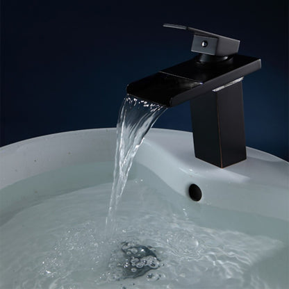 LED Waterfall Brass Bathroom Faucet, Single-Hole Single-Handle Faucet, Matte Black / Oil-Rubbed Bronze