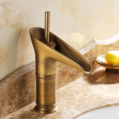 Waterfall Single-Hole Bathroom Faucet, Single-Handle Brass Faucet, Antique Brass / Oil-Rubbed Bronze / Polished Gold