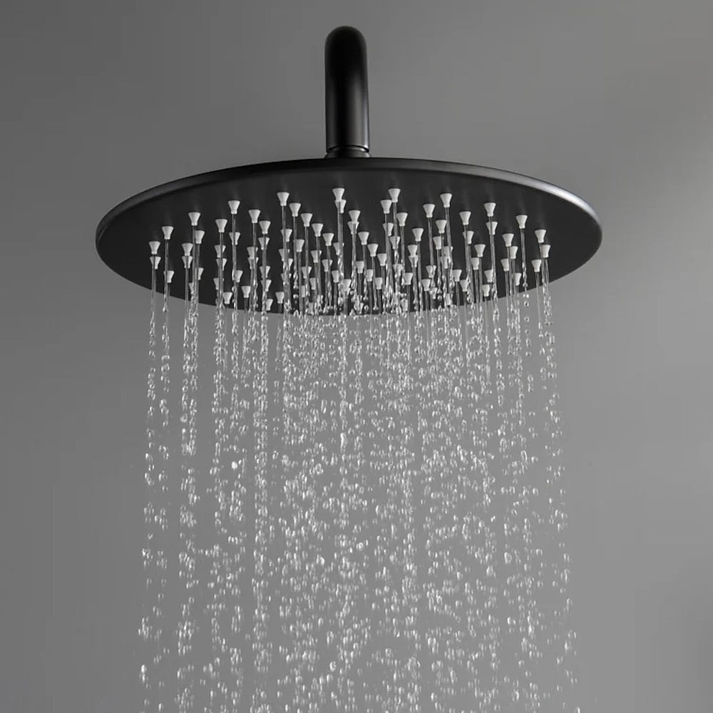 Rainfall Matte Black Wall-Mounted Shower System, Single-Handle Faucet with Handheld Shower