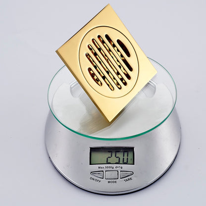 Polished Brass Square Shower Floor Drain, Contemporary Brass Floor Drain with Removable Cover