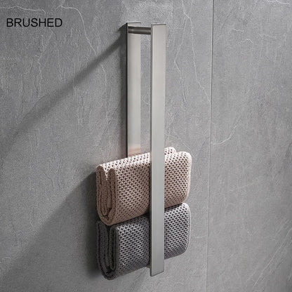 Self-Adhesive SUS304 Stainless Steel Towel Bar, Wall-Mounted No-Drill Towel Holder with Hook, Matte Black / Chrome / Brushed Nickel