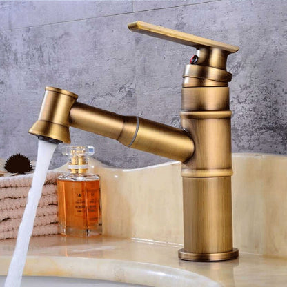 Pull-Out Spray Single-Hole Faucet, Single-Handle Brass Vintage Bathroom Faucet, Matte Black / Oil-Rubbed Bronze / Antique Brass / Brushed Nickel