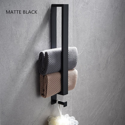 Modern Wall-Mounted Stainless Steel Towel Bar, Self-Adhesive Towel Rack with Integrated Hook, Matte Black / Chrome / Brushed Nickel / Brushed Gold