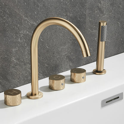 Contemporary 3-Handle Roman Tub Faucet, 5-Hole Brass Tub Filler with Handheld Shower