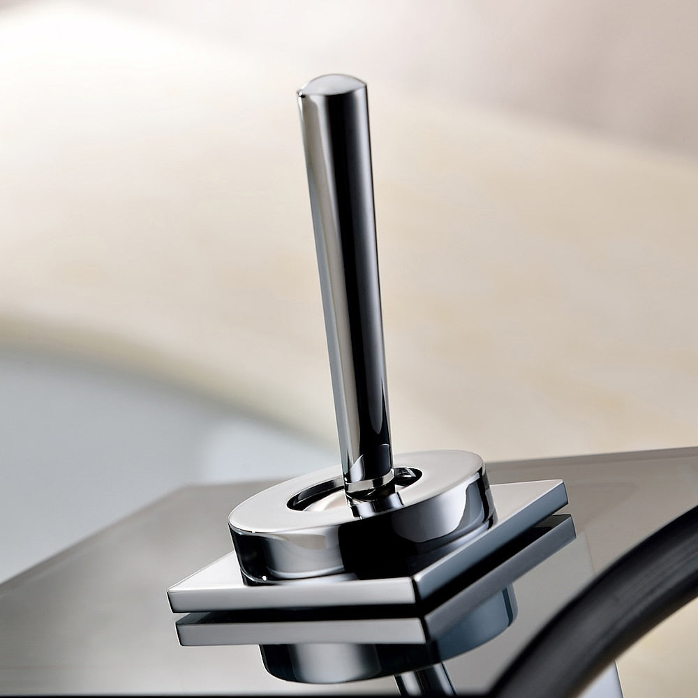 Waterfall Chrome Bathroom Faucet, Single-Handle Single-Hole Glass Spout Faucet