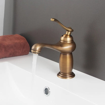 Vintage Single-Hole Bathroom Faucet, Single-Handle Brass Vanity Faucet with Ceramic Floral Accent