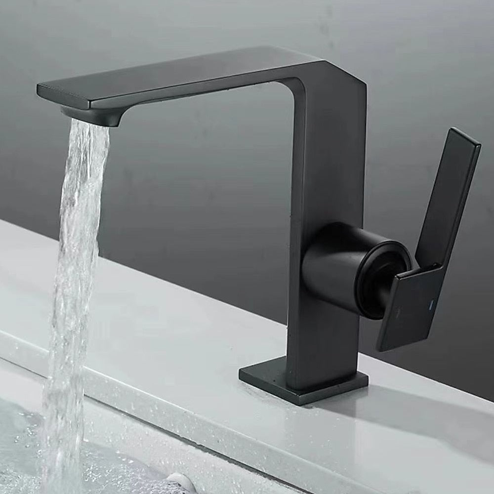 Modern Waterfall Bathroom Faucet, Single-Handle Brass Faucet, Matte Black / Chrome / Brushed Gold / Gunmetal