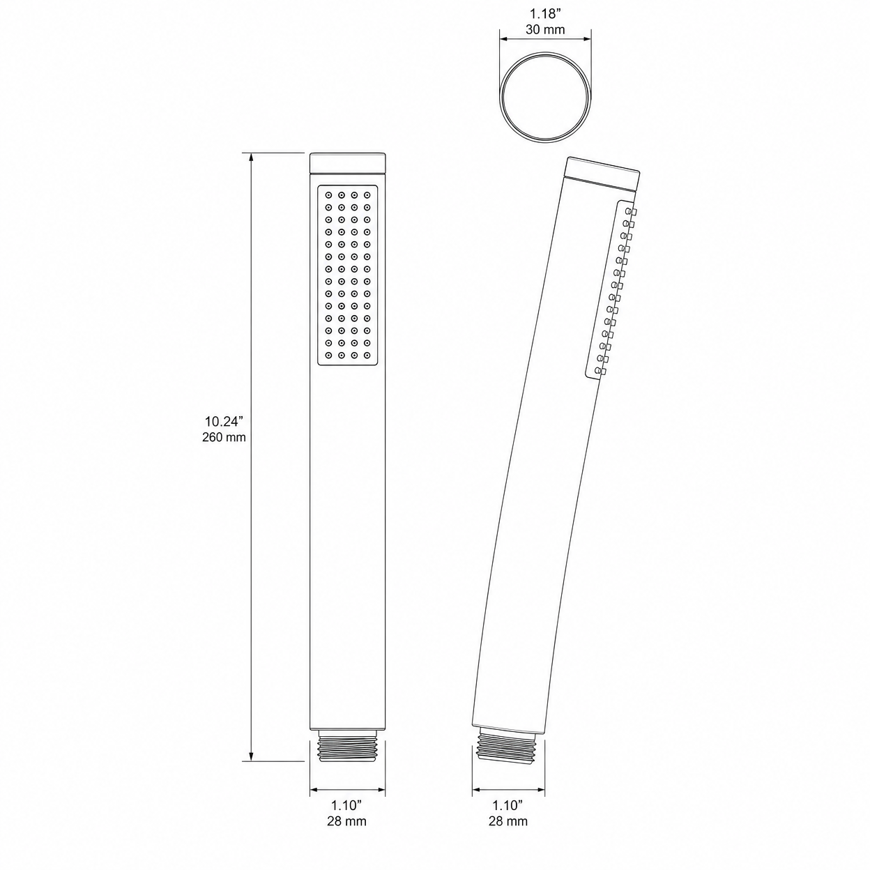 Minimalist Single Cylindrical Handheld Shower Head, Matte Black