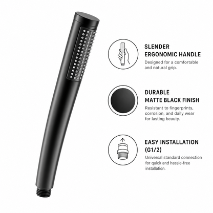 Minimalist Single Cylindrical Handheld Shower Head, Matte Black