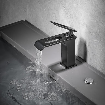Modern Waterfall Bathroom Faucet, Single-Handle Brass Faucet, Brushed Gold / Chrome / Gunmetal / Matte Black / Matte White