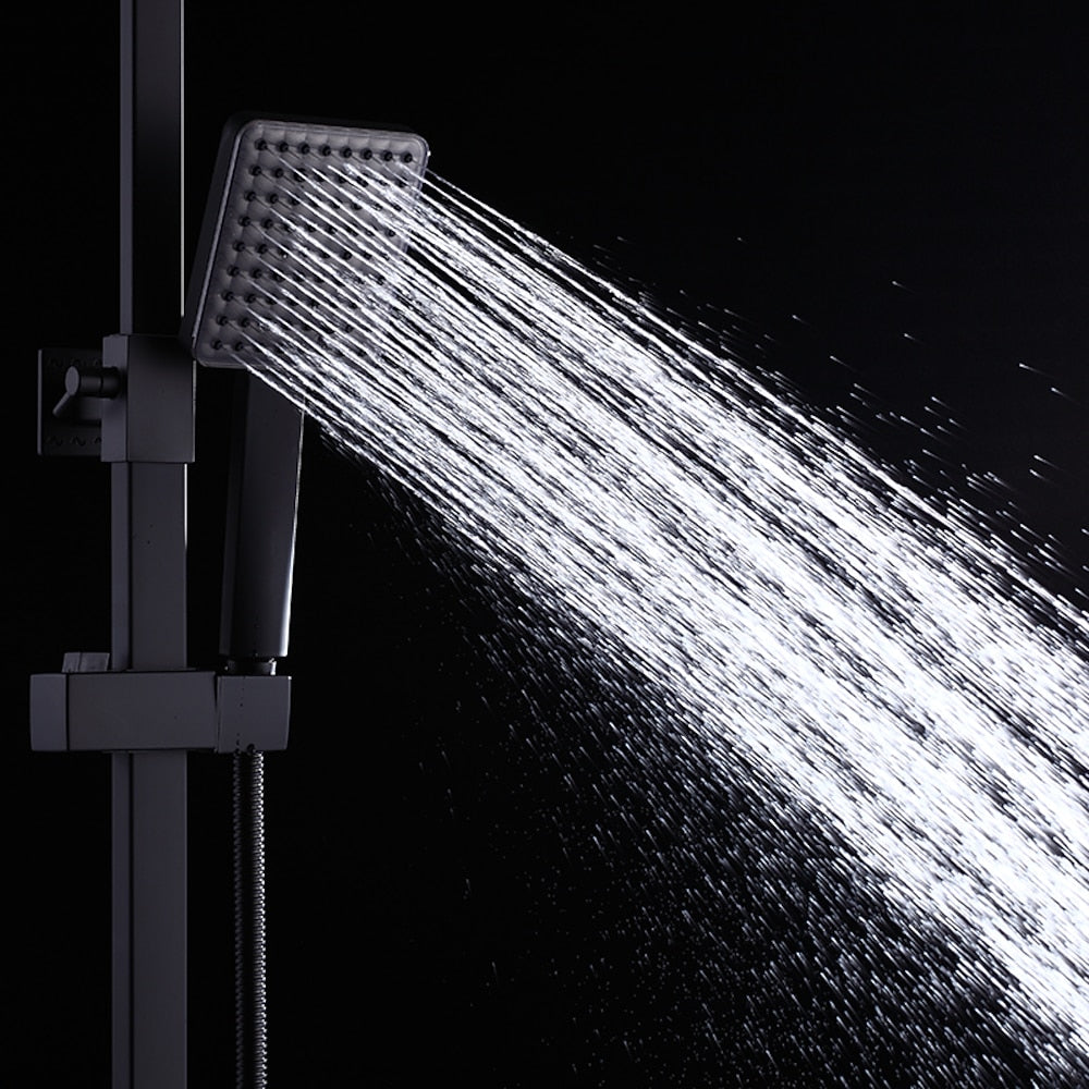 Modern Rainfall Tub Shower System, Wall-Mounted Exposed Shower Faucet with Handheld Spray