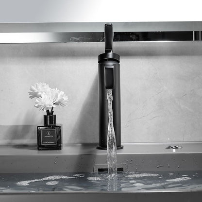 Modern Waterfall Bathroom Sink Faucet, Single-Handle Single-Hole Brass Faucet, Matte Black / Brushed Gold / Gunmetal / Chrome / Matte White