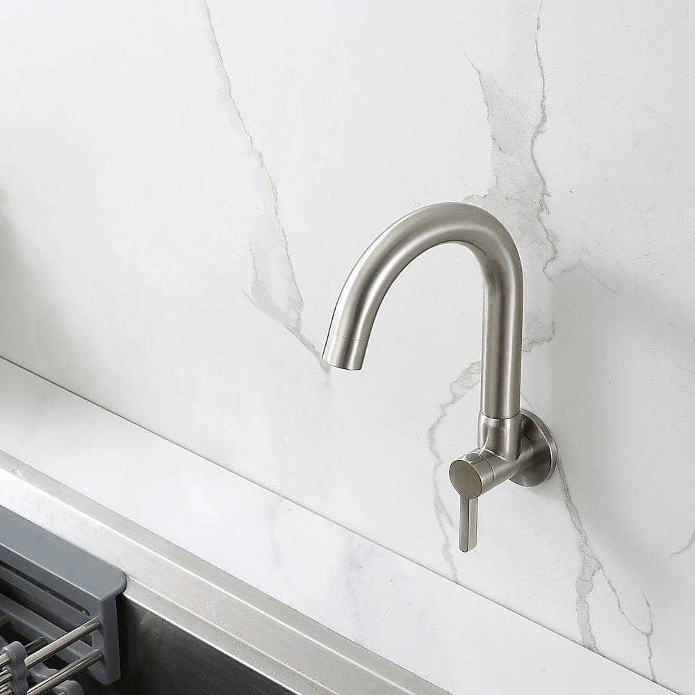 Modern Wall-Mount Single-Cold Bar Faucet, Single-Handle Swivel Spout Faucet, Chrome / Brushed Nickel / Brushed Gold / Matte Black