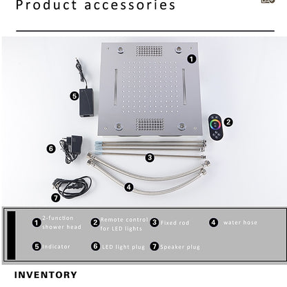 Modern LED Rainfall Waterfall Shower Head, Ceiling-Mounted Stainless Steel Chrome Shower Head with Bluetooth Speaker