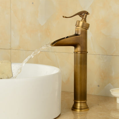 Waterfall Antique Brass Vessel Sink Faucet, Single-Handle Deck-Mounted Brass Faucet