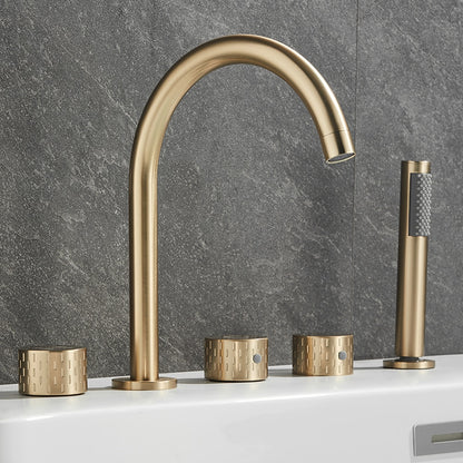 Contemporary 3-Handle Roman Tub Faucet, 5-Hole Brass Tub Filler with Handheld Shower