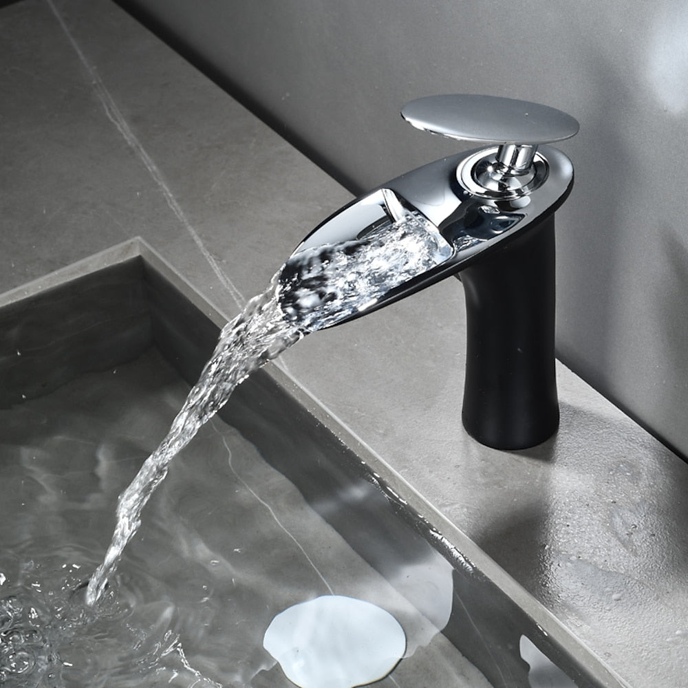 Waterfall Bathroom Faucet, Modern Single-Handle Single-Hole Faucet