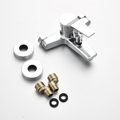 Modern Chrome Wall-Mount Tub Faucet, Single-Handle Brass Tub Filler with Handheld Shower