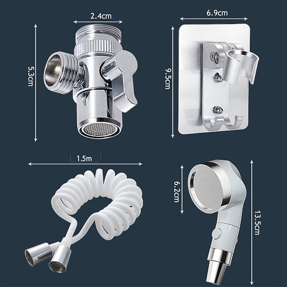 One-Key Stop Matte White Handheld Shower Faucet Extension Set, Wall-Mount Basin Sprayer with Coiled Hose