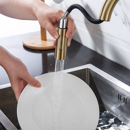 Modern Pull-Down Kitchen Faucet, Single-Handle Swivel Spout Faucet, Matte Black / Brushed Gold / Brushed Nickel / Chrome / Gunmetal