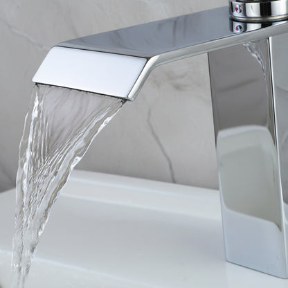 Waterfall Brushed Nickel Bathroom Faucet, Single-Handle Single-Hole Contemporary Faucet