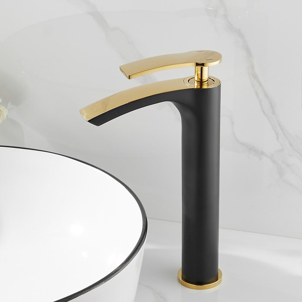 Waterfall Modern Bathroom Vessel Sink Faucet, Single-Handle Single-Hole Brass Basin Faucet