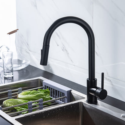 Modern Pull-Down Kitchen Faucet, Single-Handle Swivel Spout Faucet, Matte Black / Brushed Gold / Brushed Nickel / Chrome / Gunmetal