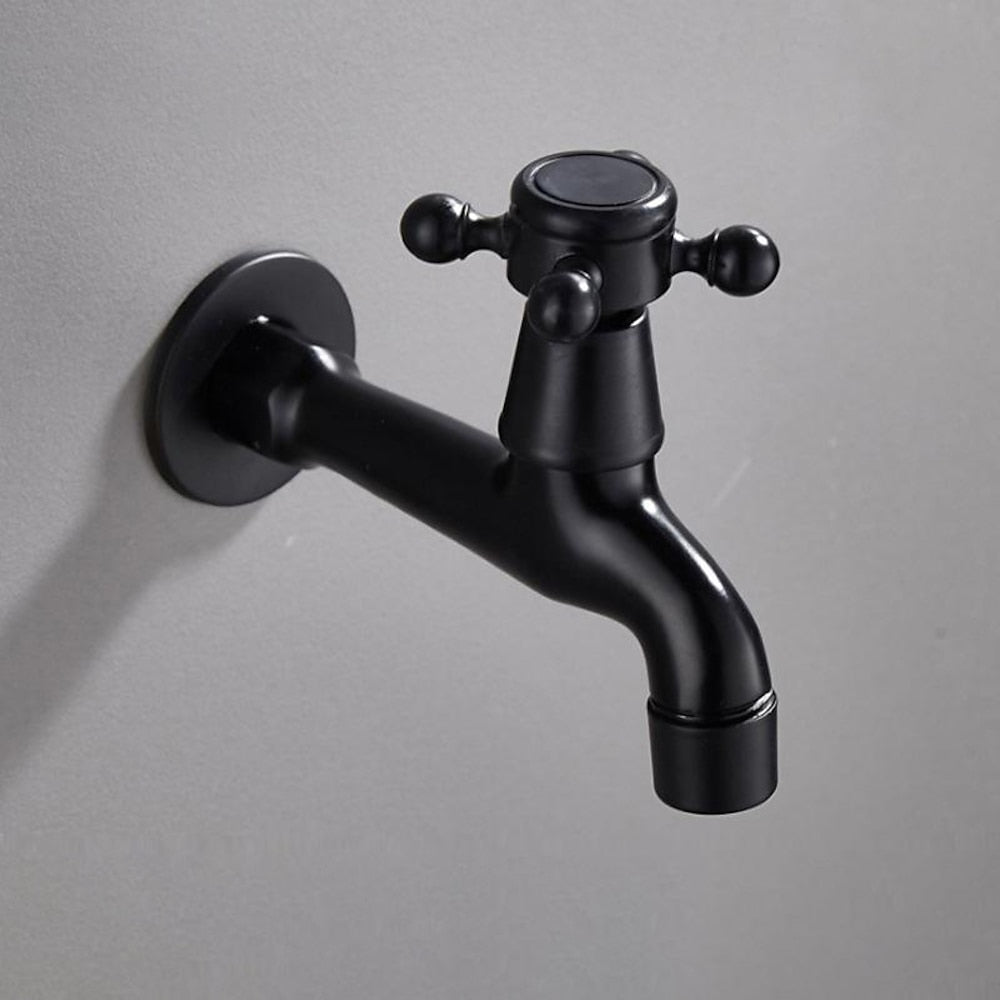 Vintage Brass Wall-Mount Washing Machine Faucet, Single-Cold Utility Laundry Faucet, Antique Brass / Matte Black