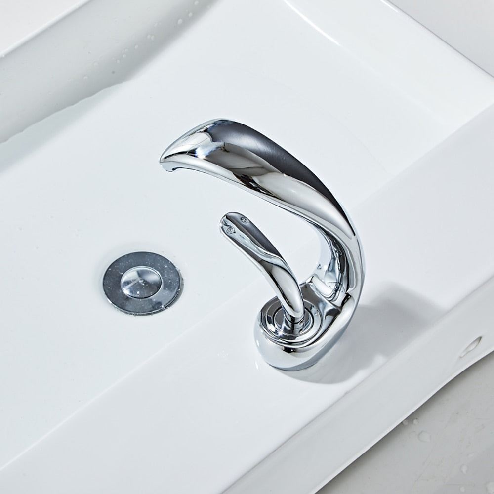 Modern Waterfall Single-Hole Bathroom Faucet, Single-Handle Brass Body Faucet, Matte Black / Brushed Nickel / Chrome / Matte White