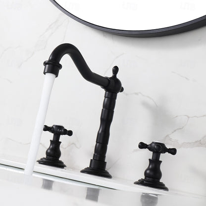 Retro Widespread Bathroom Faucet, Two-Handle Brass Sink Faucet, Antique Brass / Matte Black