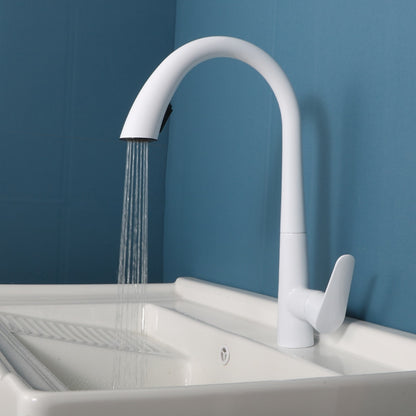 Single-Handle Pull-Down Kitchen Faucet, Brass Body Single-Hole Faucet with 360-Degree Swivel Spout, Matte Black / Chrome / Brushed Nickel / Gunmetal / Matte White