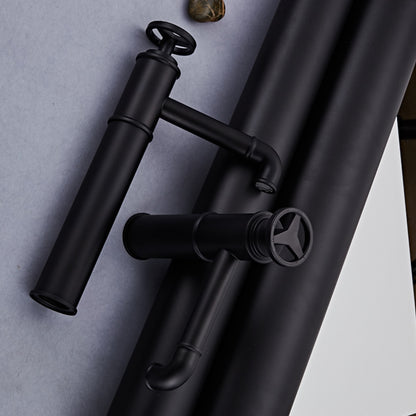 Matte Black Industrial Single-Hole Vessel Sink Faucet, Single Wheel Handle Brass Bathroom Faucet