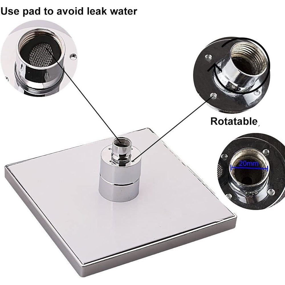 LED Temperature Changing Shower Head, Modern Chrome Plated ABS Square Rain Shower Head