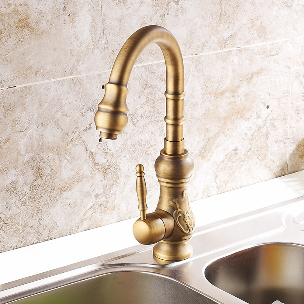Antique Single-Hole Kitchen Faucet, Single-Handle High Arc Faucet
