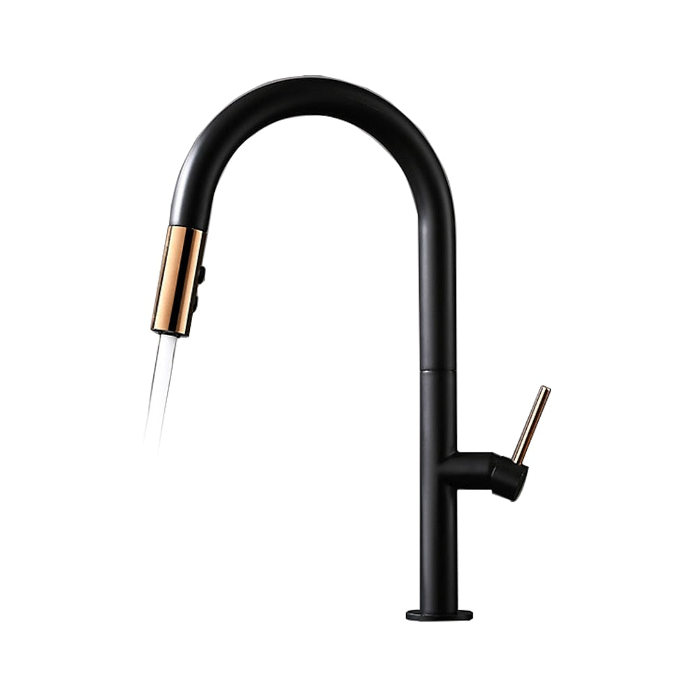 Pull-Down High-Arc Kitchen Faucet, Modern Single-Handle Sink Faucet, Matte Black / Matte White