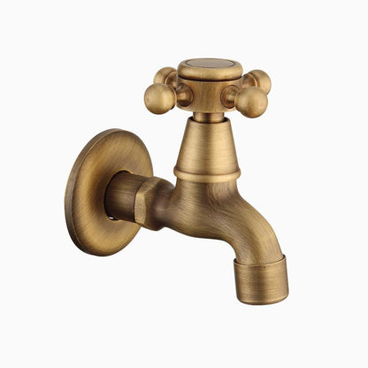 Vintage Brass Wall-Mount Washing Machine Faucet, Single-Cold Utility Laundry Faucet, Antique Brass / Matte Black